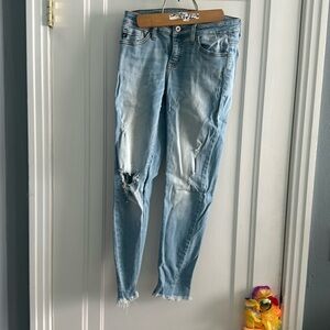 Light denim, Frayed and distressed KanCan’s size 5/26